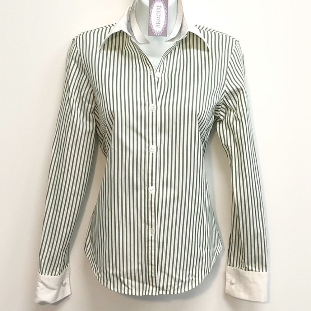 Brooks Brothers | Green+White Striped Button Down